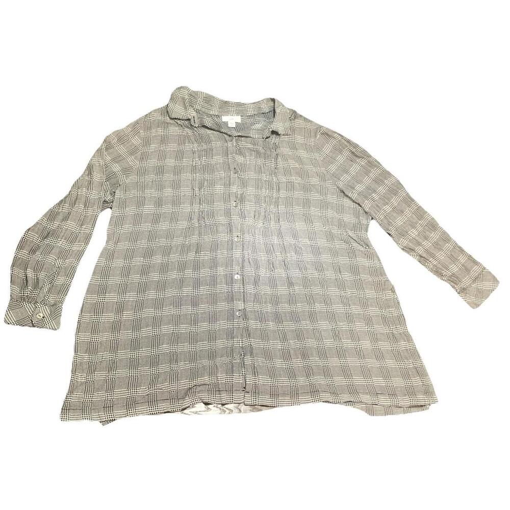 J Jill 3/4 Sleeve Tunic Houndstooth Button Up Light Weight Comfortable Size 2X - Picture 2 of 4